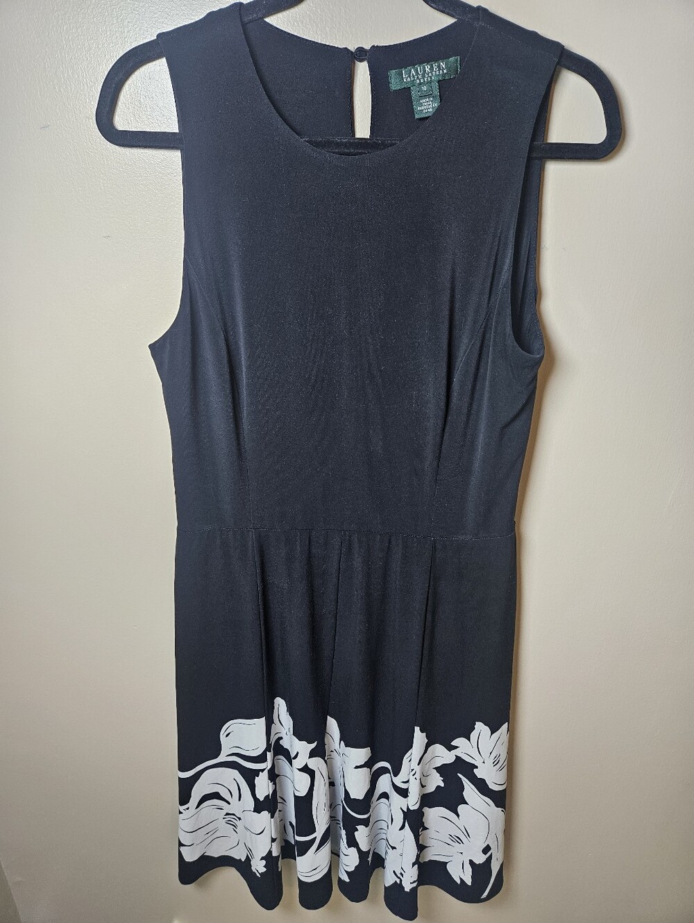 Lauren Ralph Lauren Black White Floral Jersey Sleeveless Knee Length Dress 10
